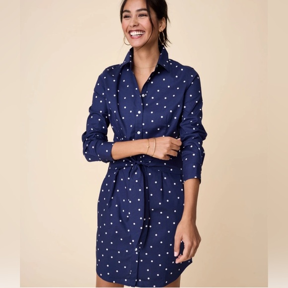 UNTUCKit Dresses & Skirts - UNTUCKit Stretch Cotton Madeleine Shirt Dress Navy Polka Dot Size 12